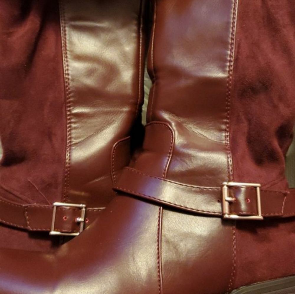 Burgundy over the knee boots